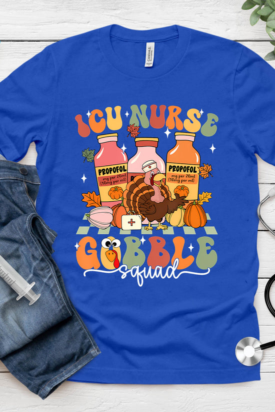 Thanksgiving Icu Nurse Gobble Squad Fall Scrub T-Shirt