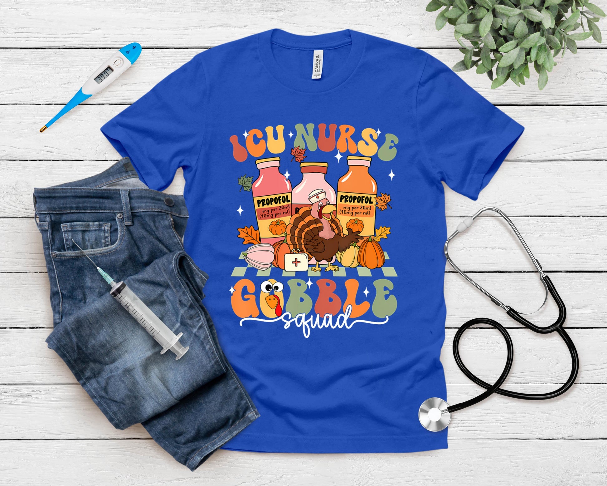 Thanksgiving Icu Nurse Gobble Squad Fall Scrub T-Shirt