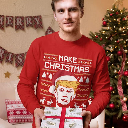 Make Christmas Great Again Sweatshirt Trump Ugly Xmas Sweater Style Long Sleeve Large Red