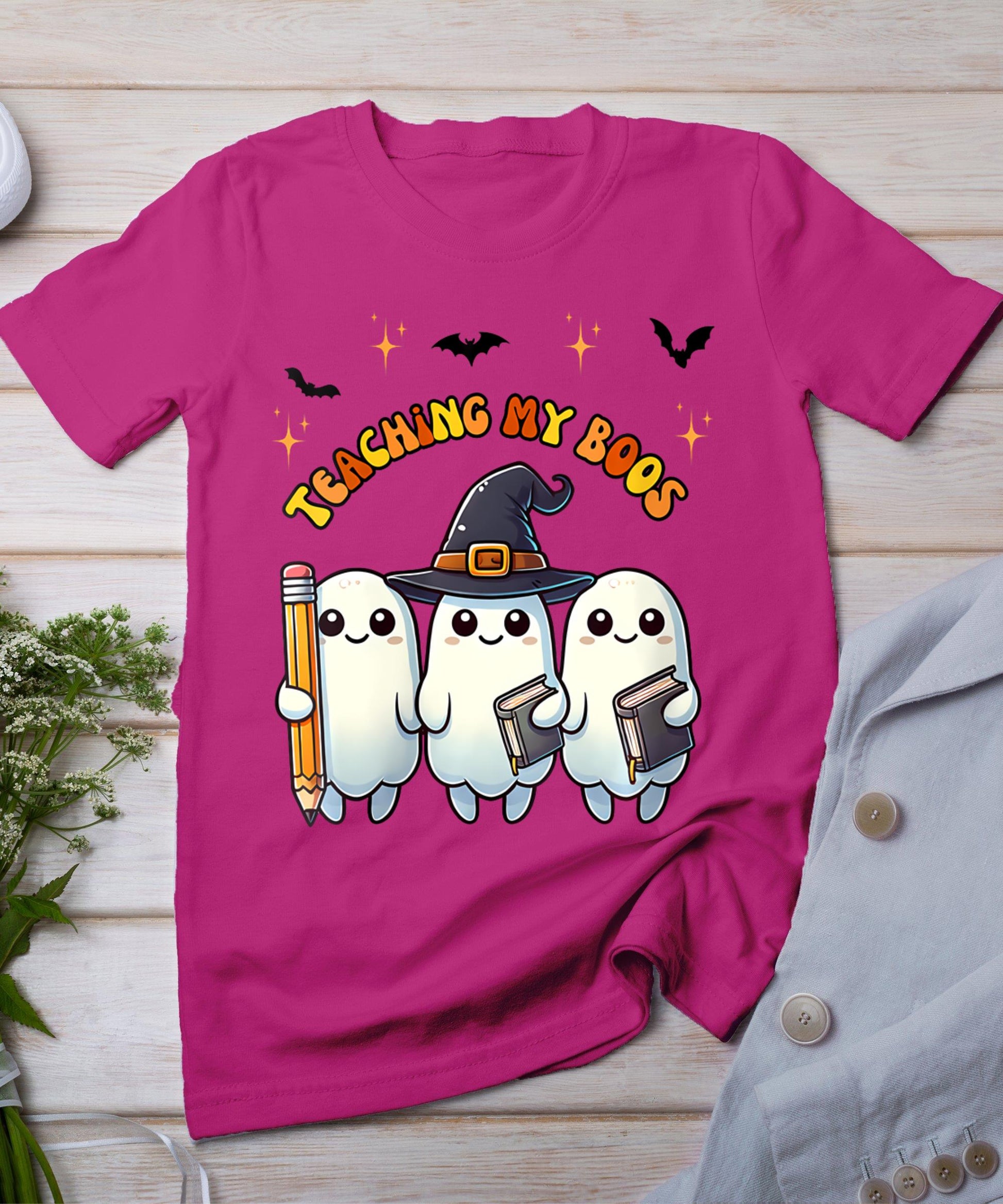 Womens Teaching My Boos Halloween Teacher Ghost Fall Holiday T-Shirt