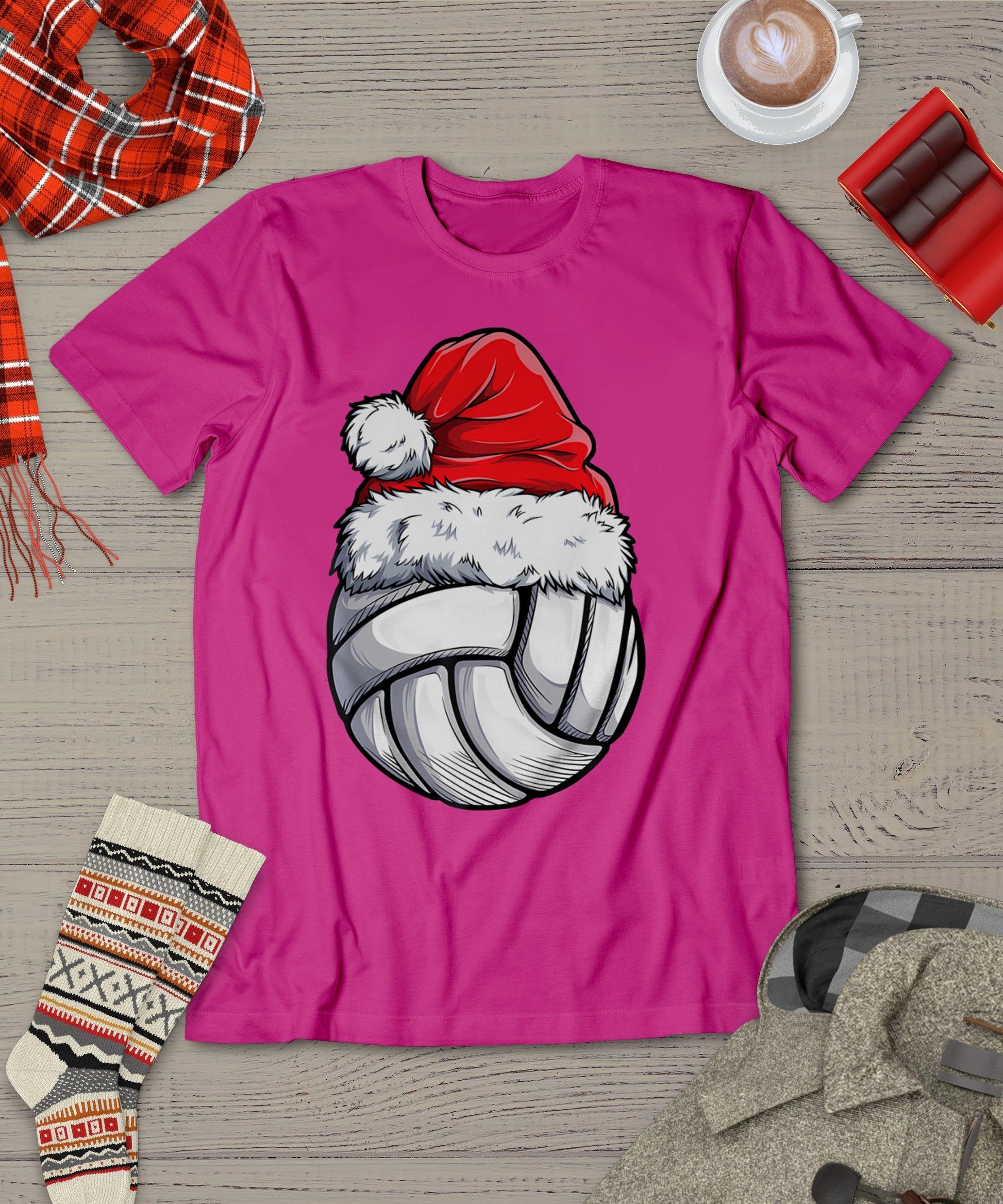 Christmas Volleyball Ball Santa Hat Funny Sport Xmas Girls T-Shirt