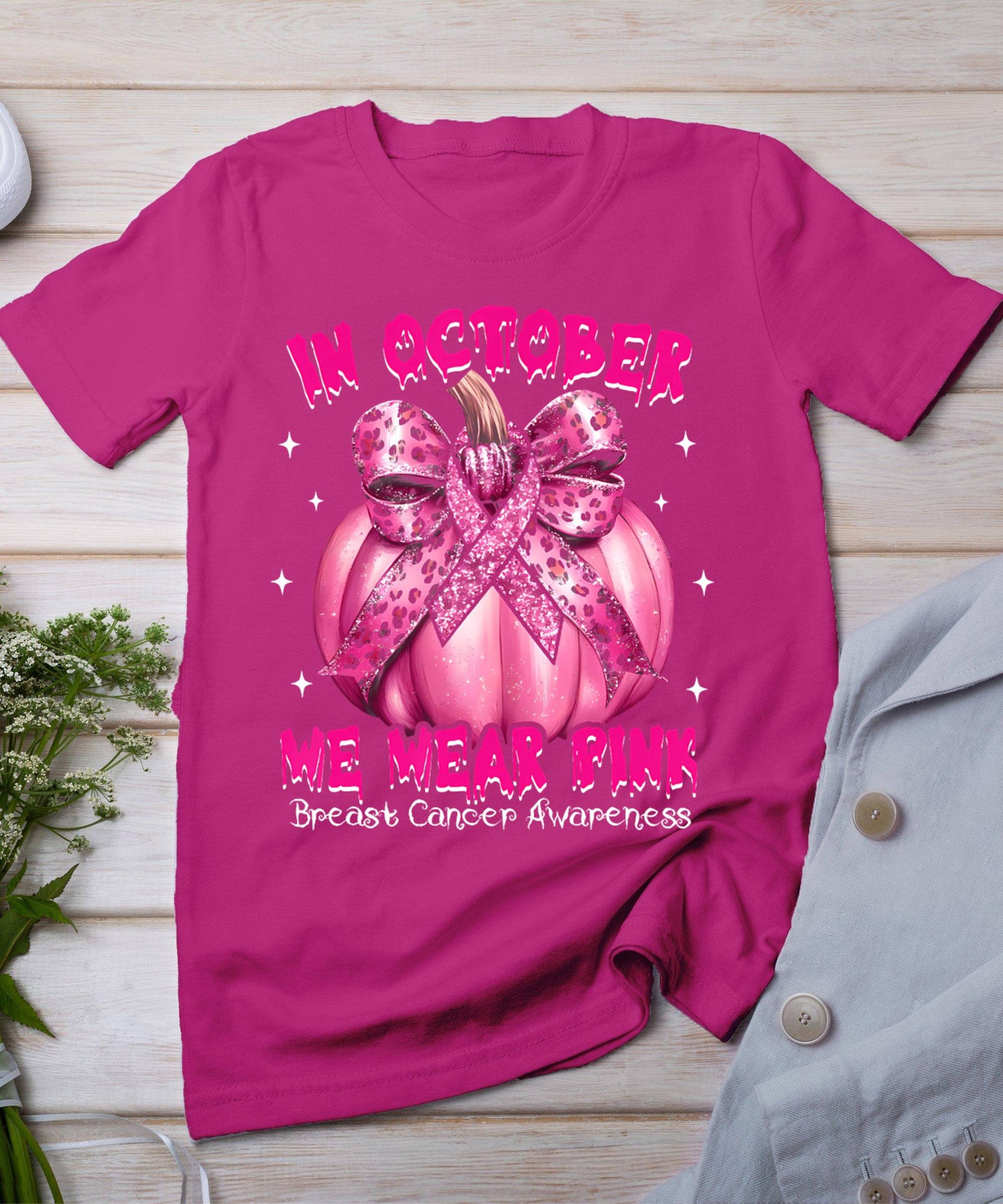 In October We Wear Pink Pumpkin Breast Cancer Awareness Gift T-Shirt