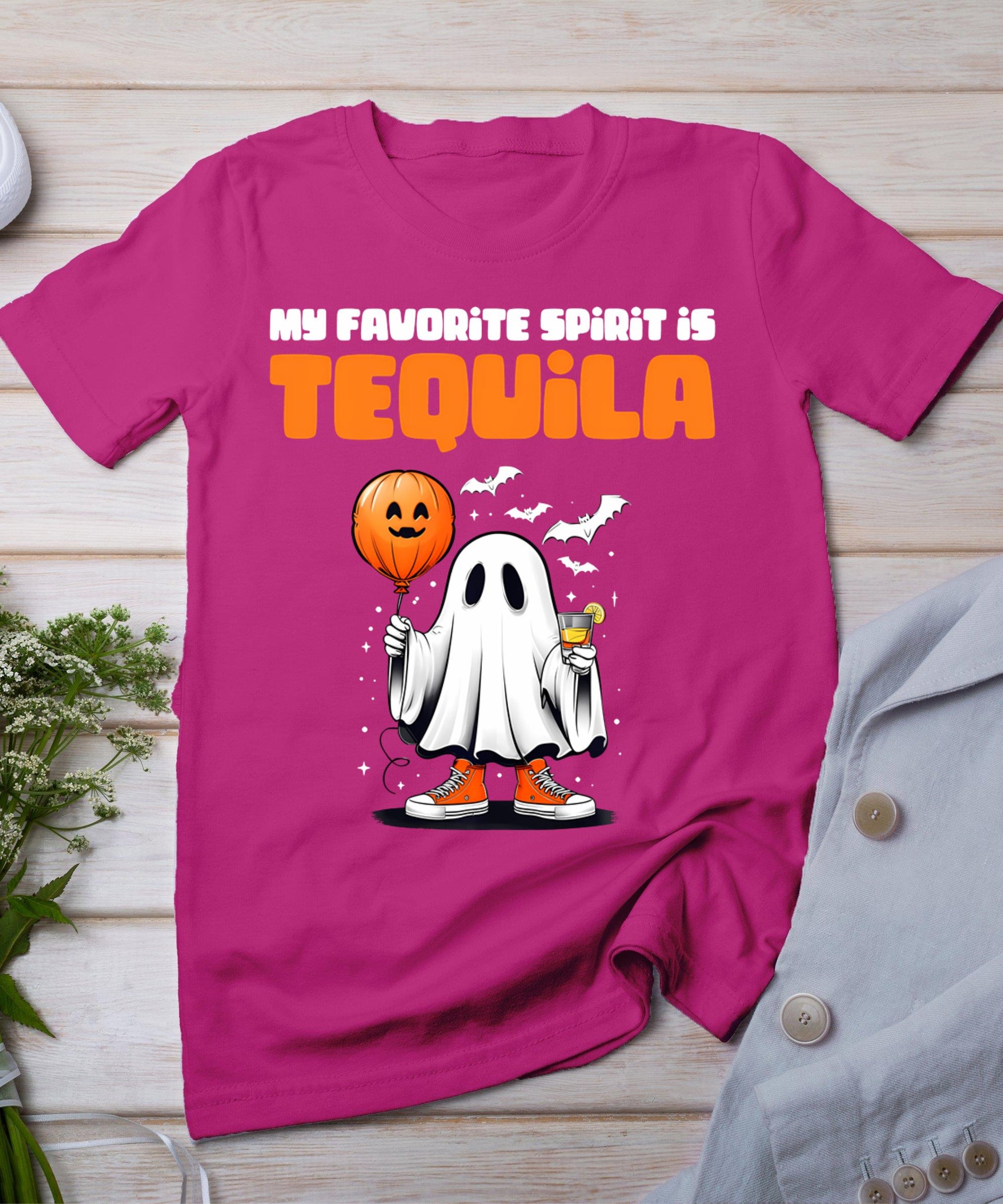 Funny My Favorite Spirit Is Tequila Spooky Halloween Ghost T-Shirt