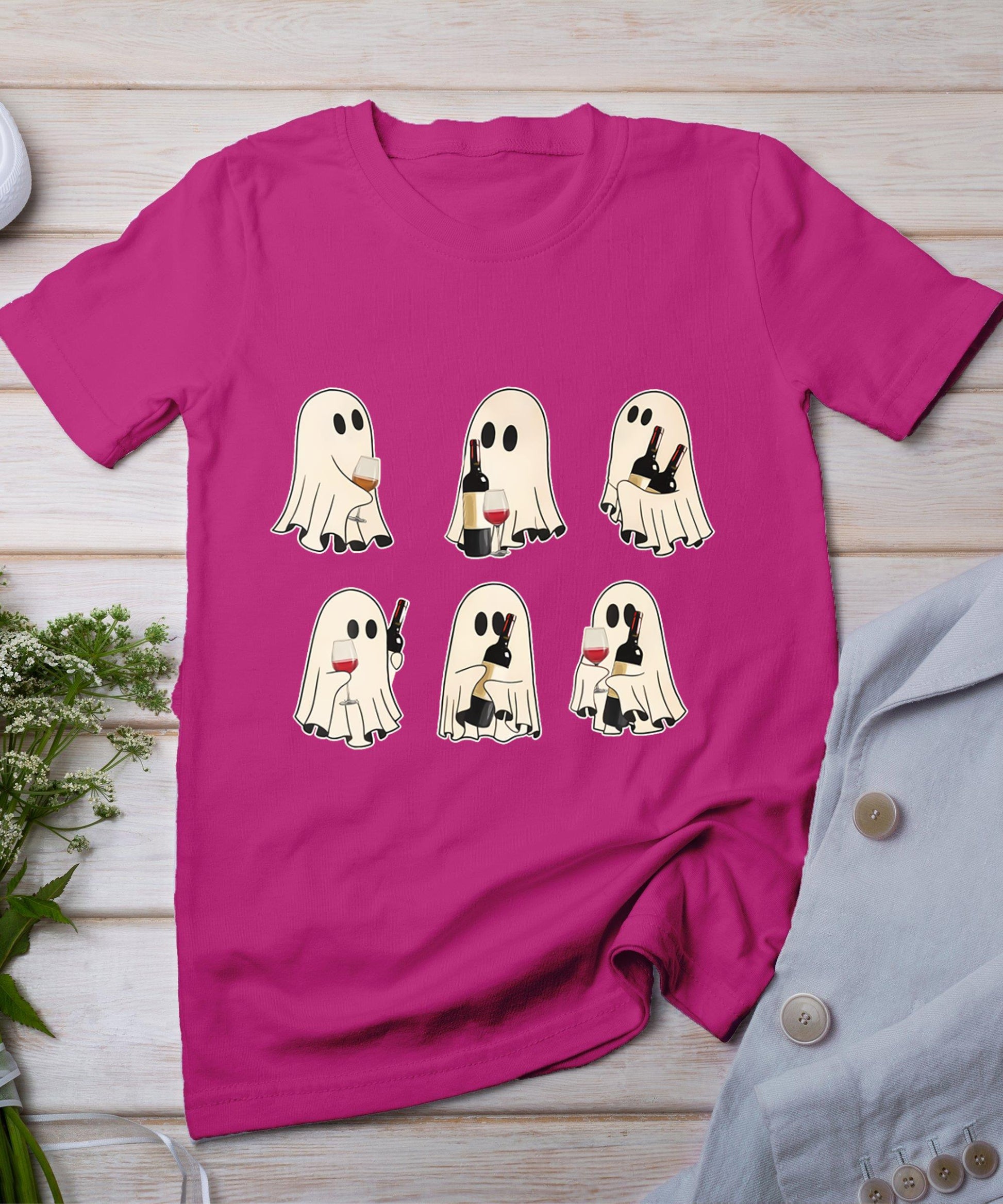 Halloween Ghost Wine Ghost Cute Lace Ghost Halloween Spooky T-Shirt