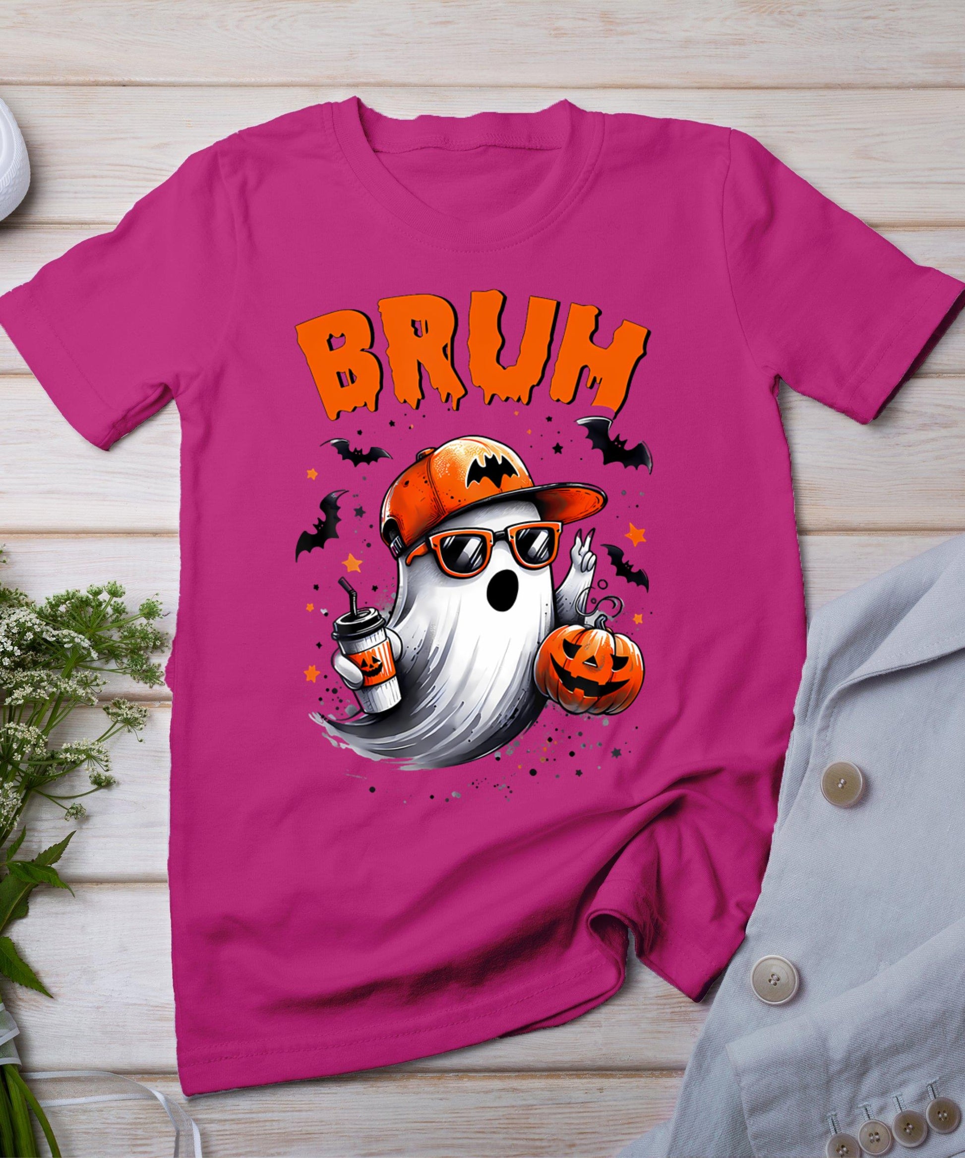 Bruh Ghost Halloween Cute Ghost Trick Or Treat Candy Kids T-Shirt