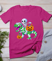 Skeleton Riding T-Rex Mummy Dinosaur Halloween Funny Pumpkin T-Shirt