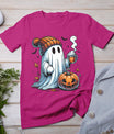 Cute Ghost Drinking Coffee Halloween Ghost Coffee Womens T-Shirt