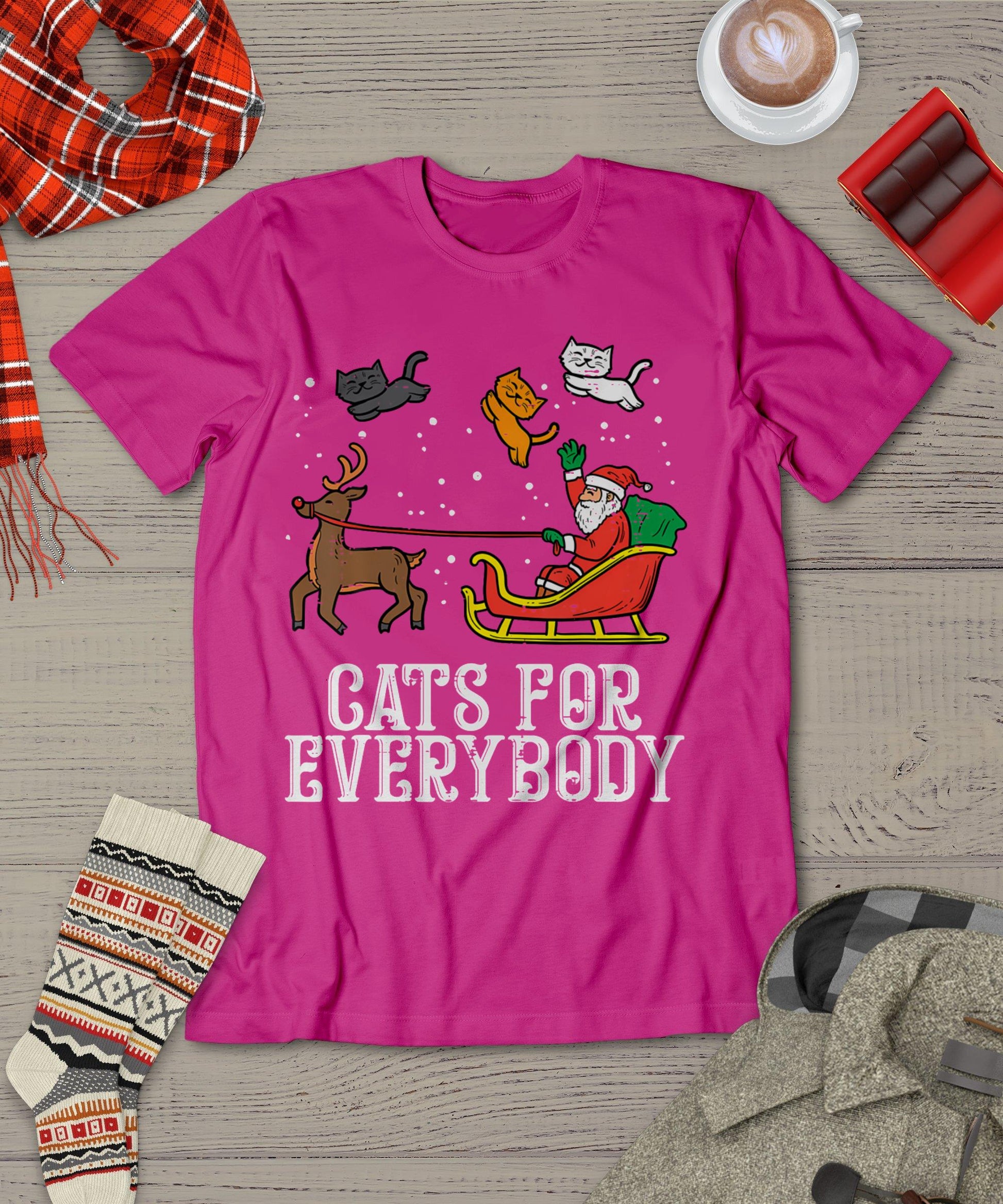 Cats For Everybody Christmas Cat Funny Xmas Women Santa T-Shirt