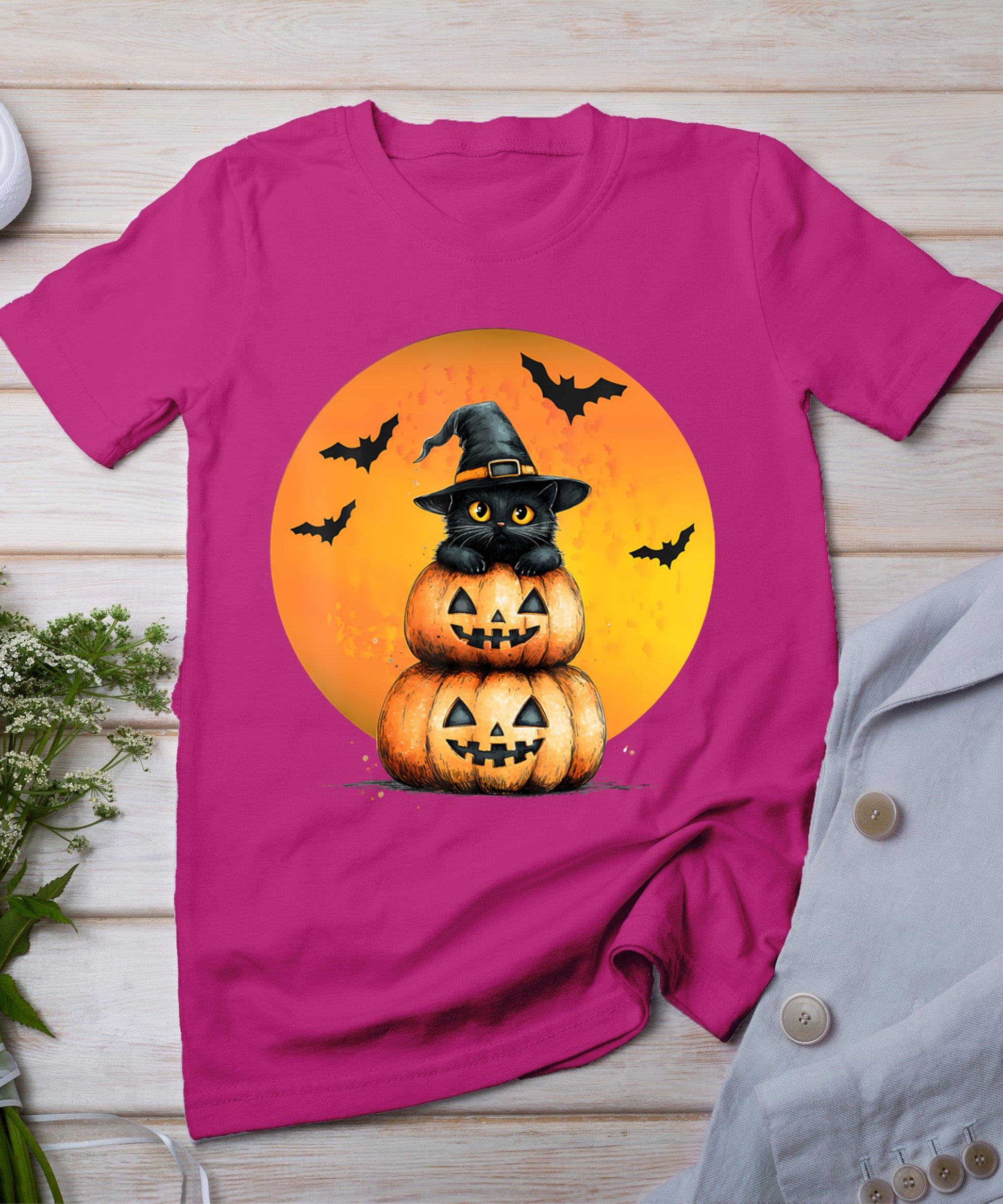 Halloween Cat Black Cat Halloween Scary Cat Angry Cat Funny T-Shirt