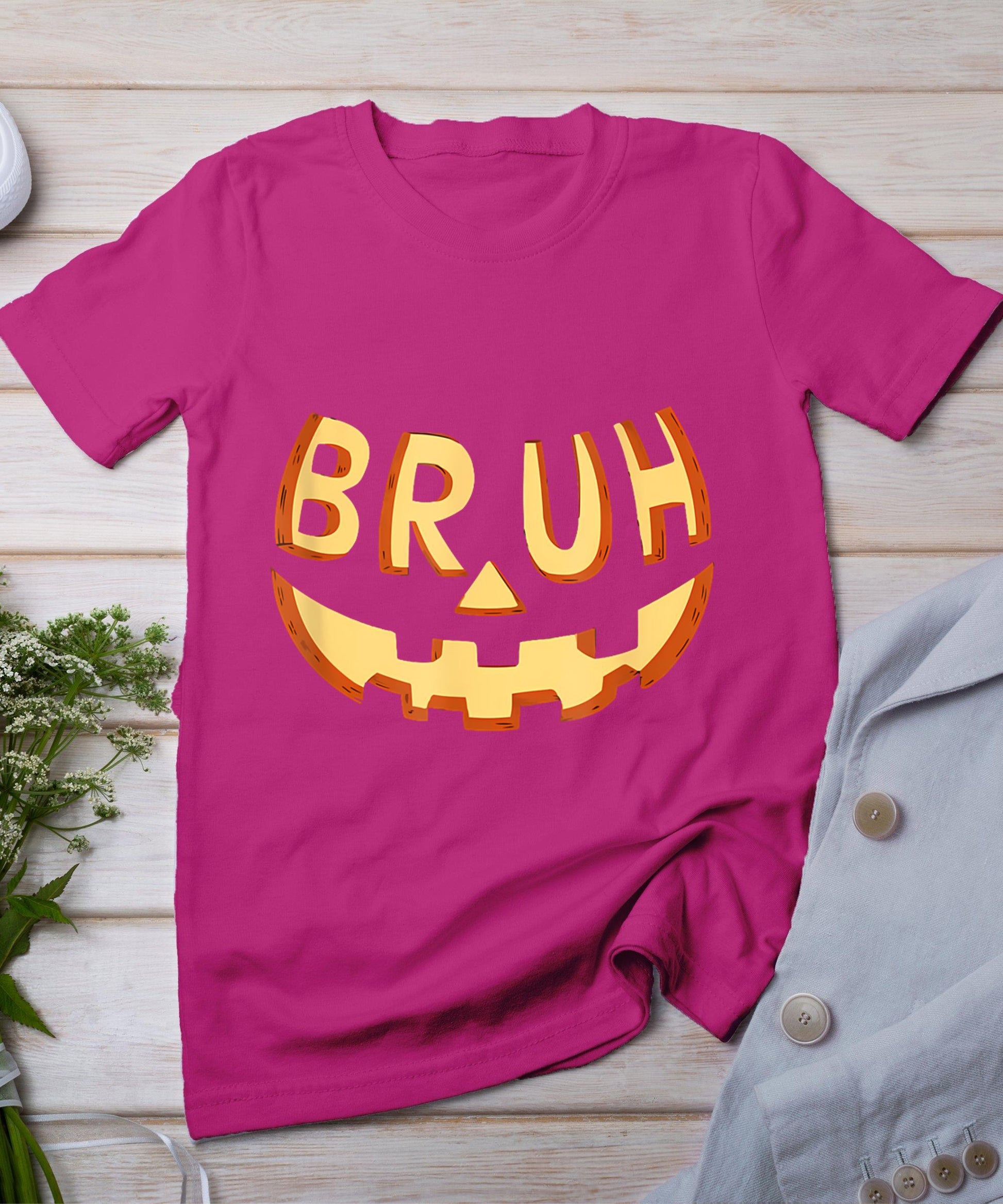 Bruh Jack O Lantern Halloween Costume Pumpkin Face Candy Kid T-Shirt