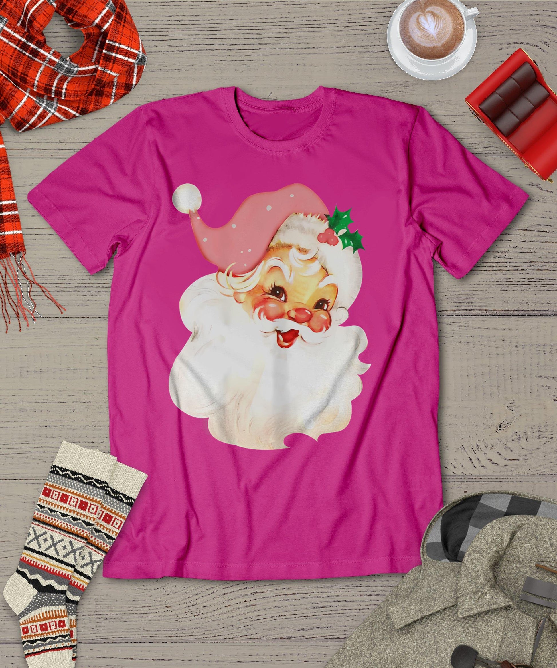 Pink Santa For Girls Christmas Retro Holiday Vintage T-Shirt