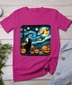 Van Gogh Starry Night Black Cat Halloween Pumpkin Cat Lover T-Shirt