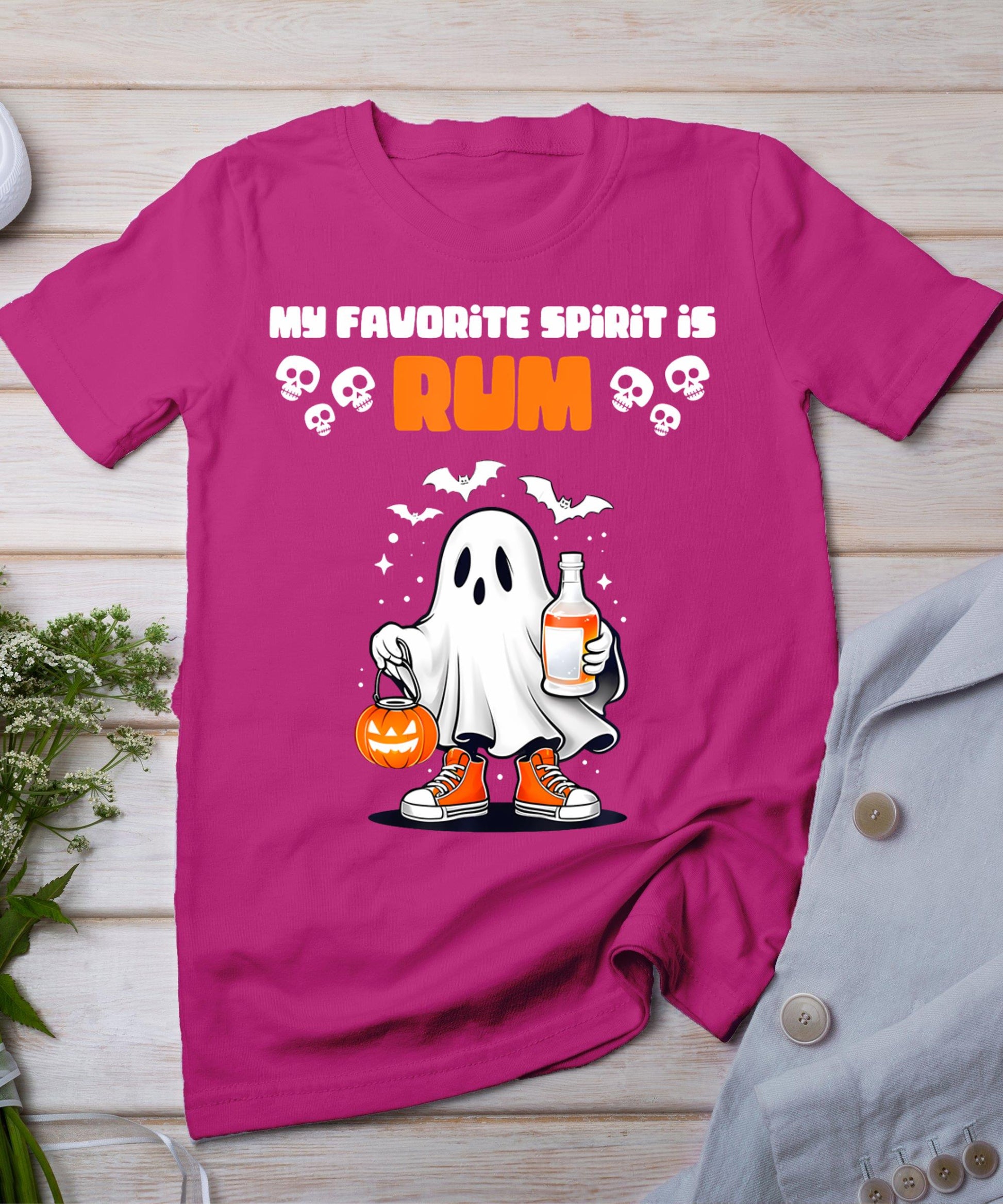 Funny Spooky Ghost Rum My Favorite Spirit Is Rum Halloween T-Shirt