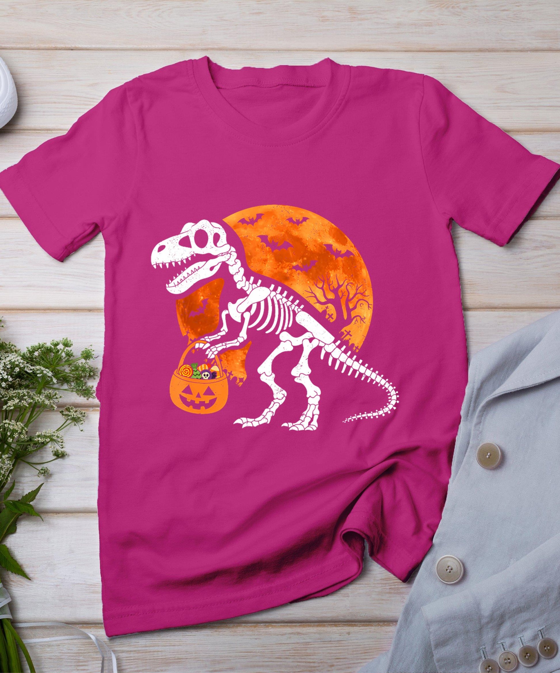 Halloween Shirt For Kids Toddler Skeleton Dinosaur Trex Boys T-Shirt