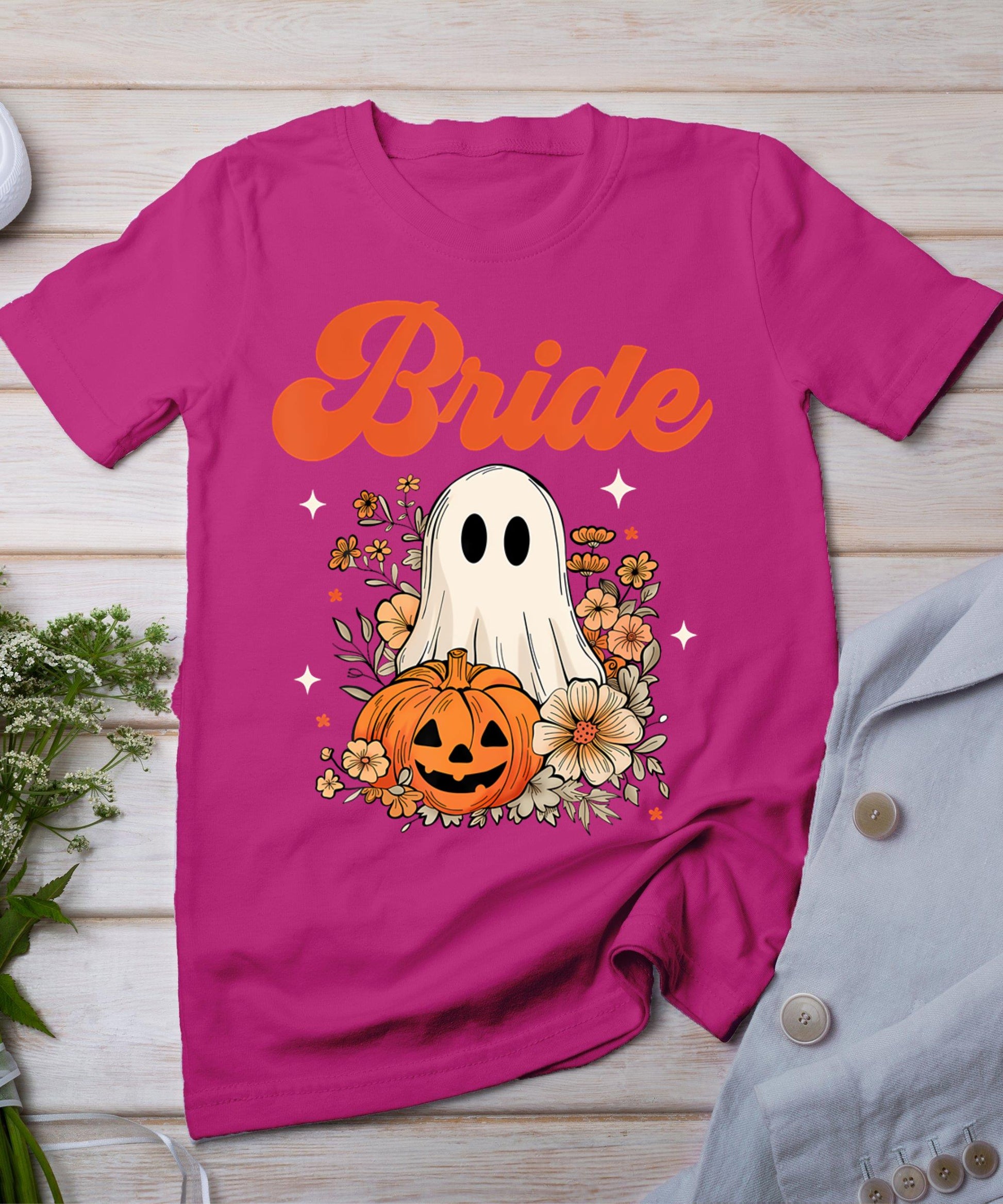 Bride Wildflower Ghost Boo Crew Halloween Bachelorette T-Shirt