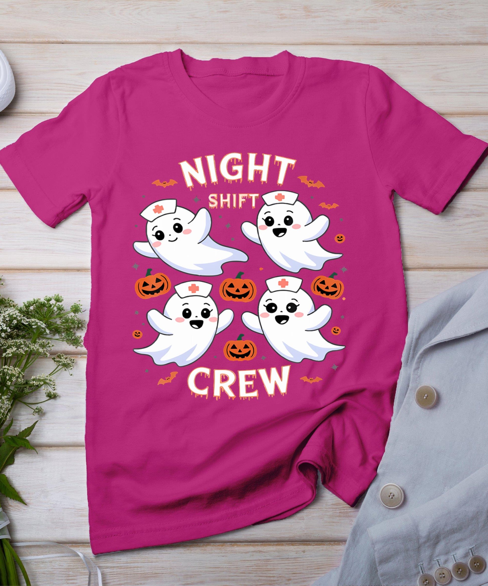 Night Shift Crew Funny Halloween Nursing Ghost Spooky Nurse T-Shirt