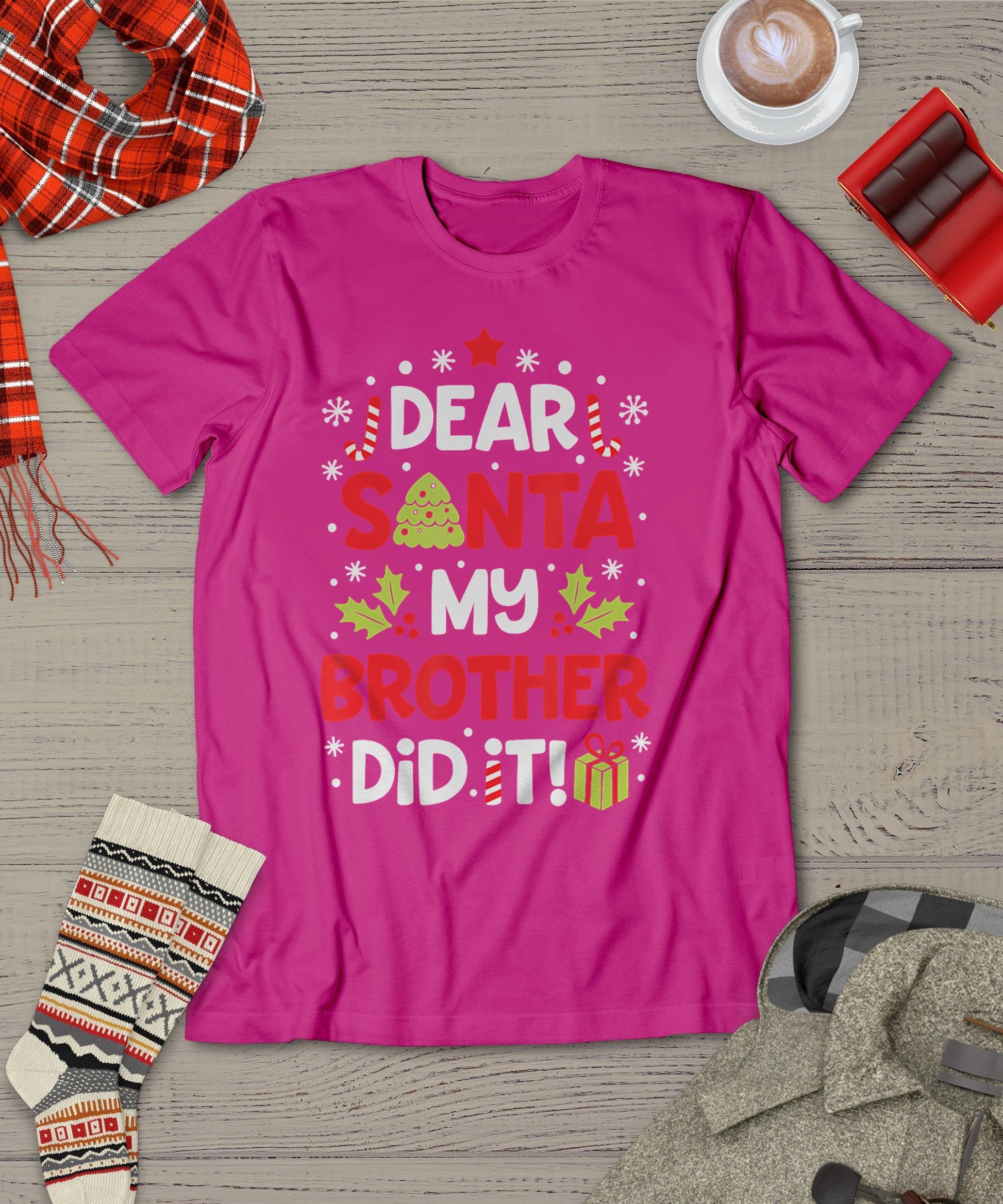 Dear Santa My Brother Did It Funny Christmas Girls Kids Boys T-Shirt