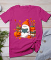 Cute Ghost Book Reading Halloween Books Lover Teacher Kids T-Shirt