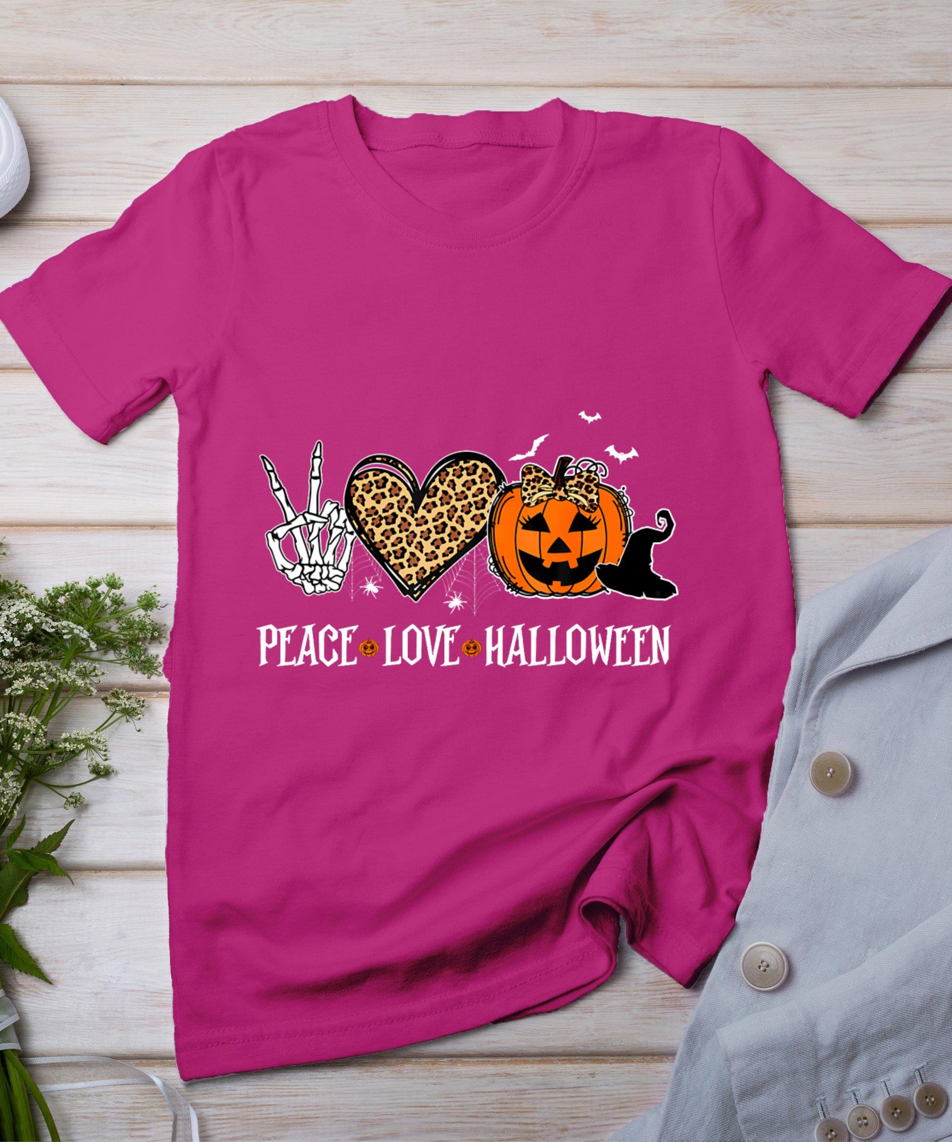 Peace Love Halloween Happy Halloween Pumpkin Leopard Heart T-Shirt