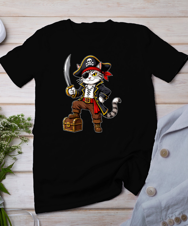 Pirate Cat Cute Halloween Costume Funny Graphic T-Shirt