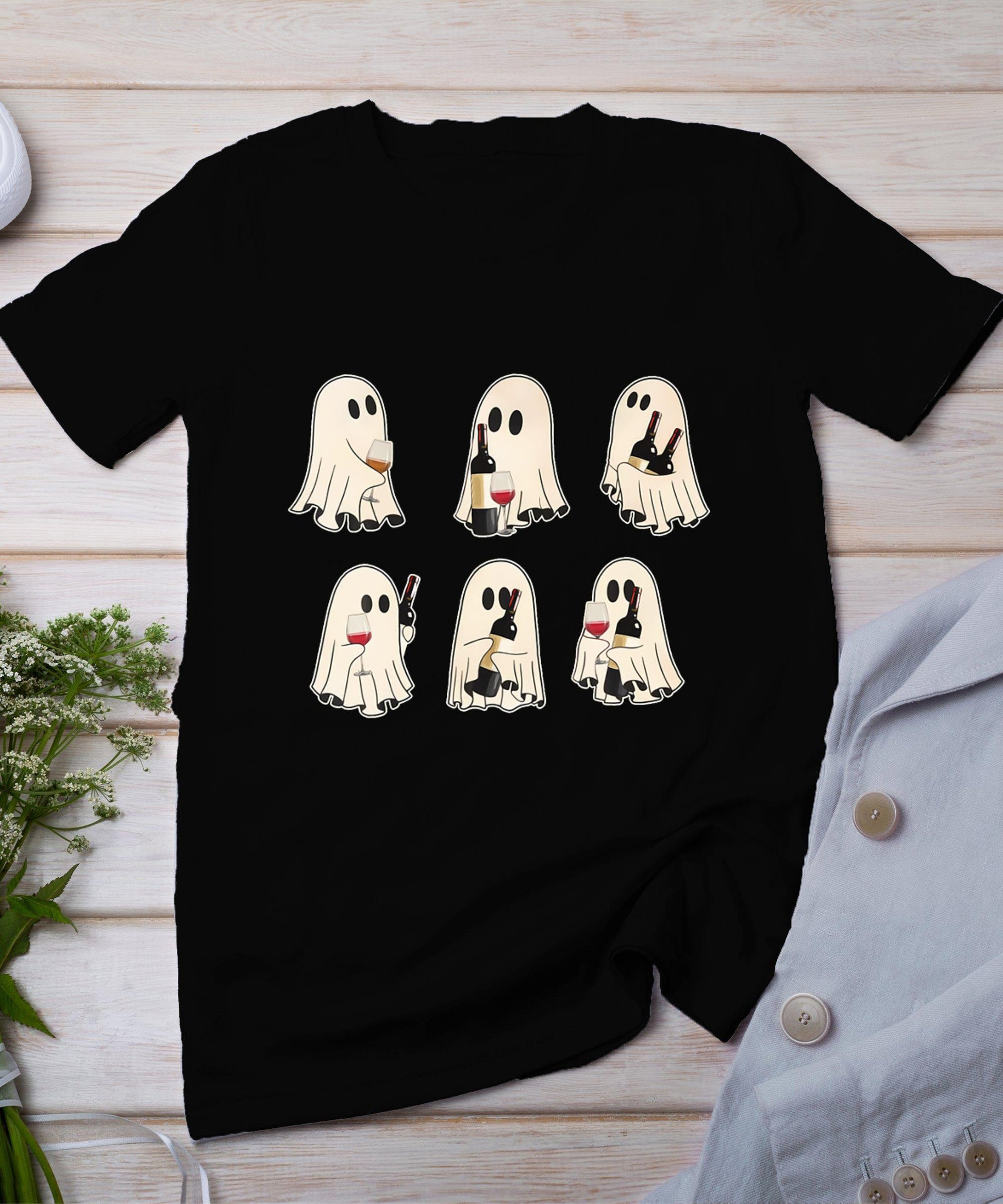 Halloween Ghost Wine Ghost Cute Lace Ghost Halloween Spooky T-Shirt