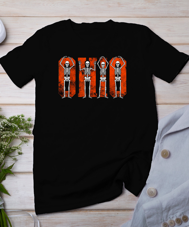 O-H-I-O State Funny Skeletons Ohio Vintage Halloween Team T-Shirt