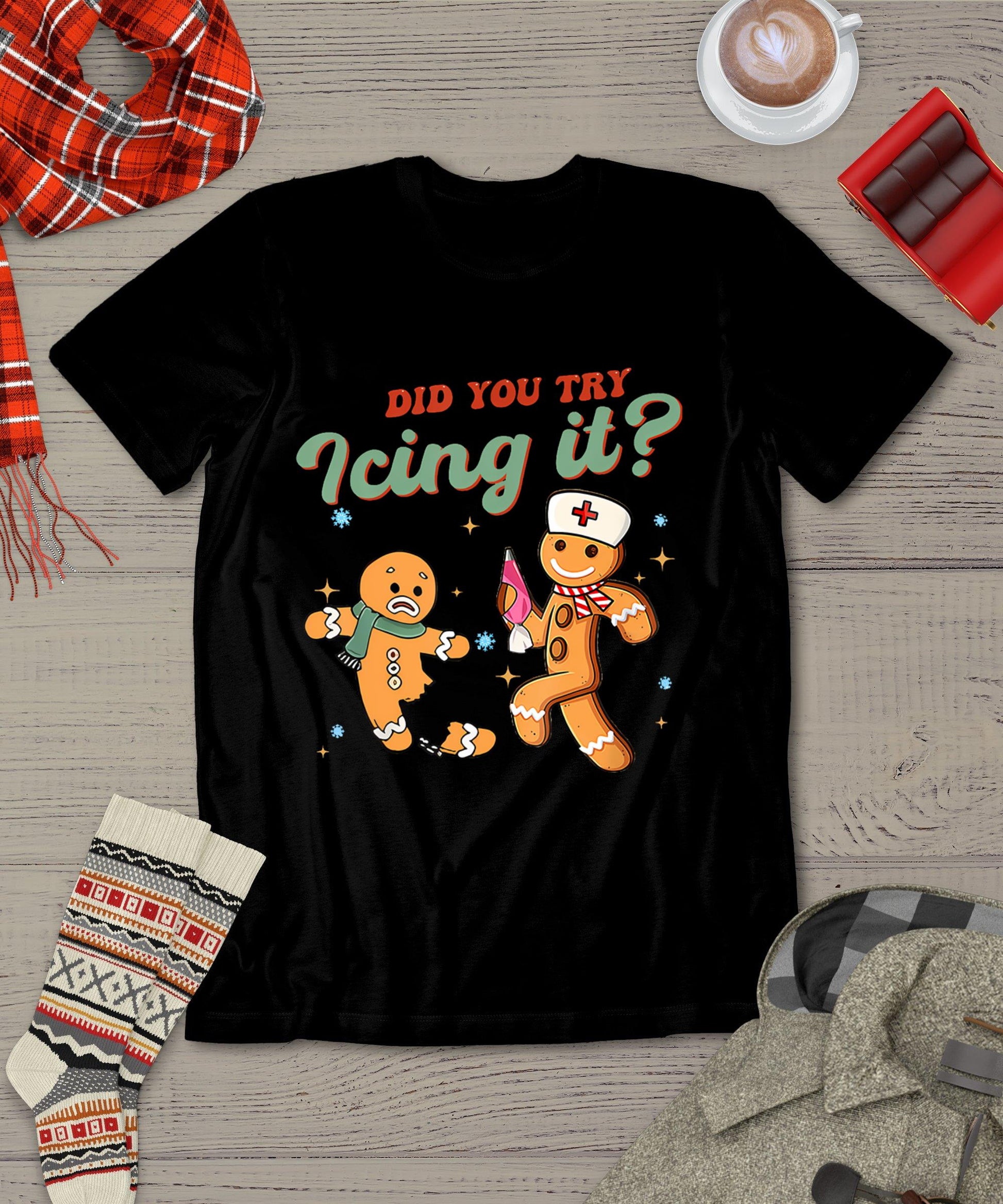 Funny Christmas Nurse Did You Try Icing It Gingerbread Man T-Shirt