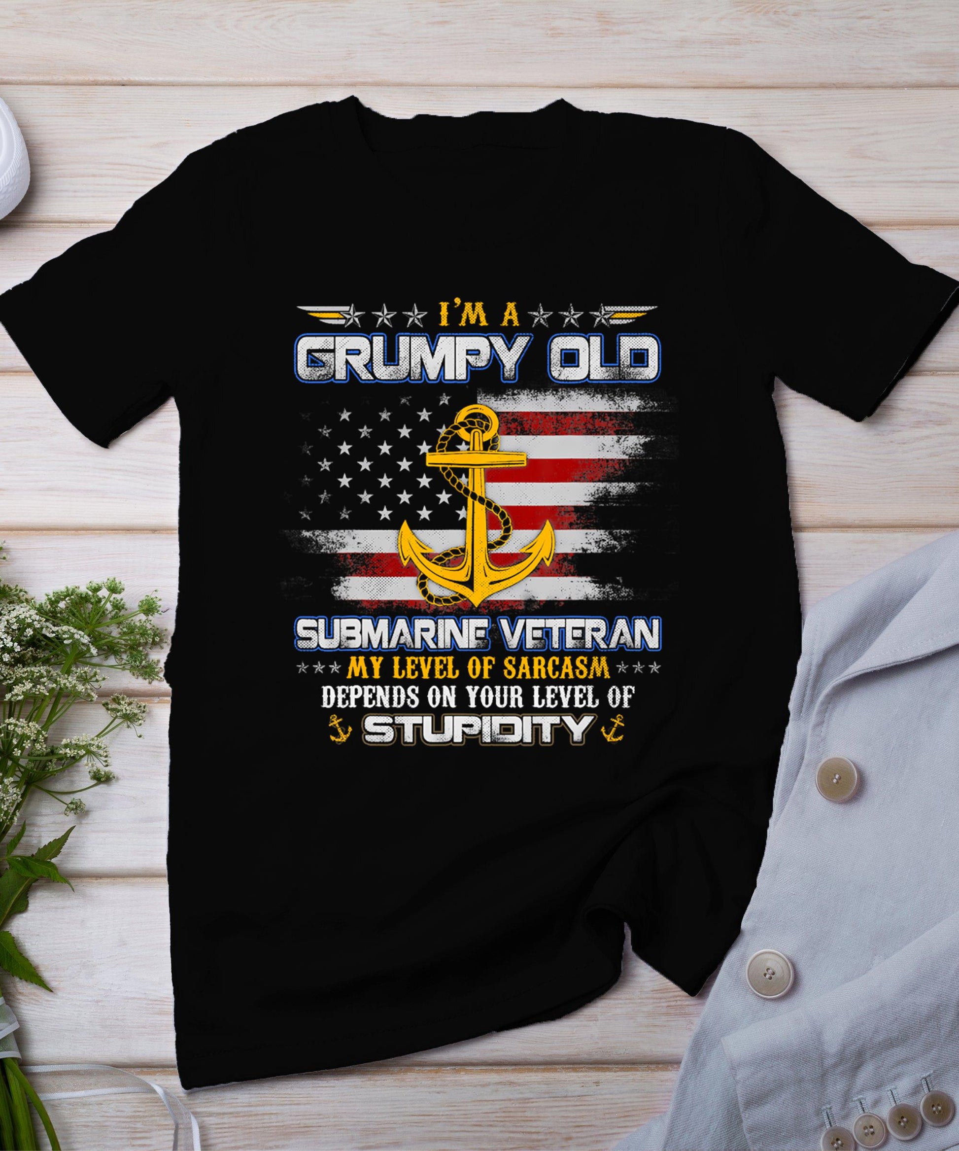 I'm A Grumpy Old Submarine Veteran Submariner Flag Vintage T-Shirt