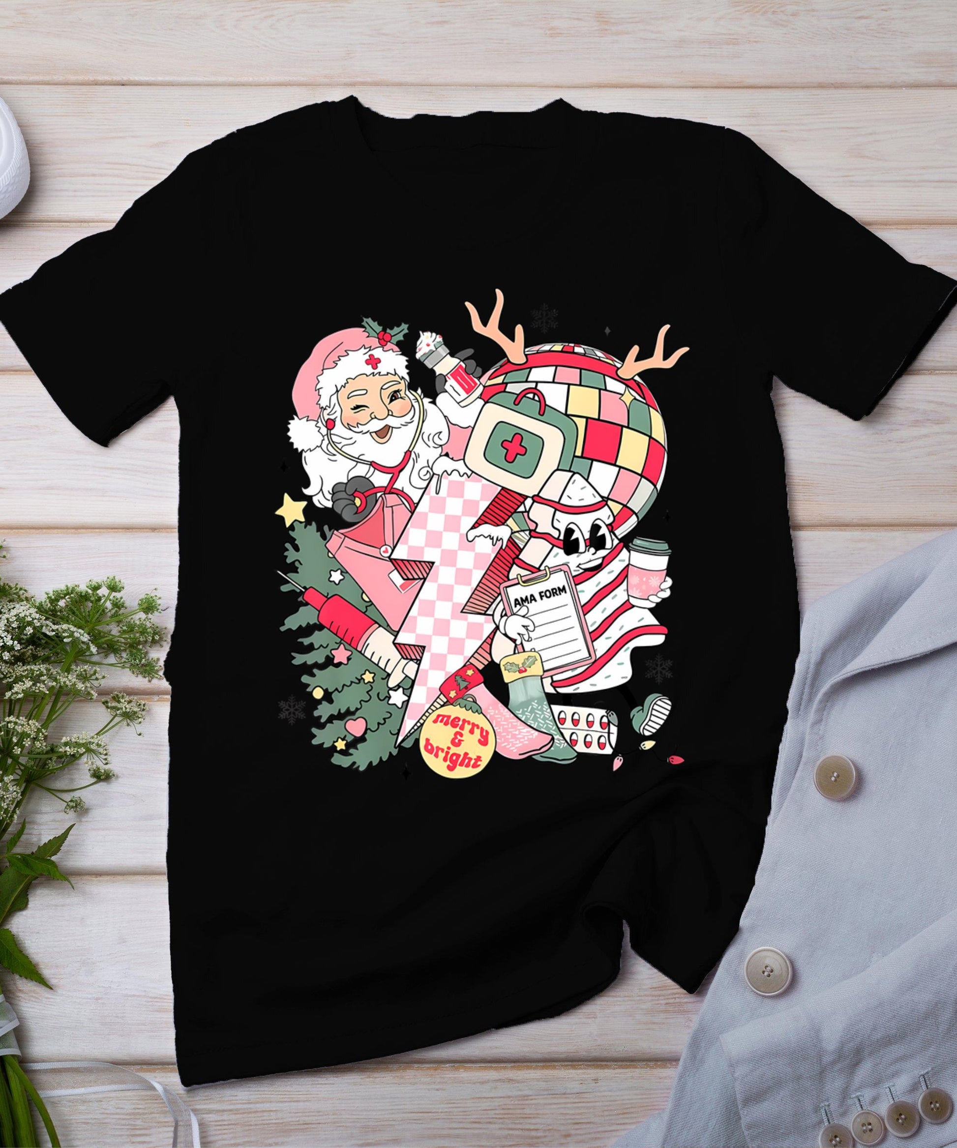 Christmas Santa Nurse Disco Ball Rn Cna Icu Med Surg Picu T-Shirt