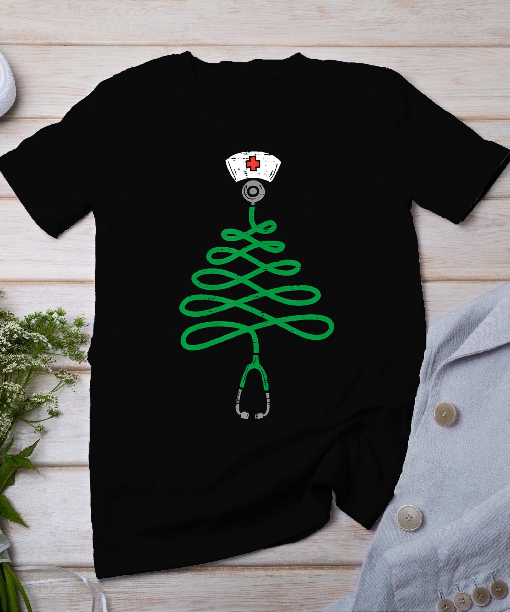 Stethoscope Christmas Tree Nurse Christmas Scrub Top Xmas T-Shirt