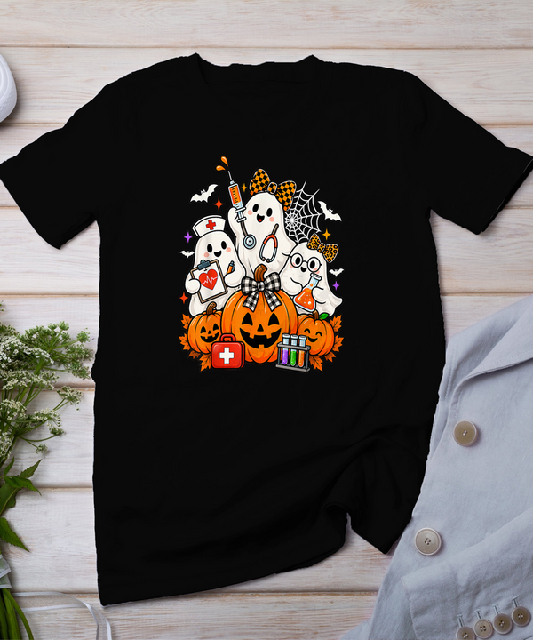 Ghost Nurse Phlebotomist Halloween Pumpkin Bow Phlebotomy T-Shirt