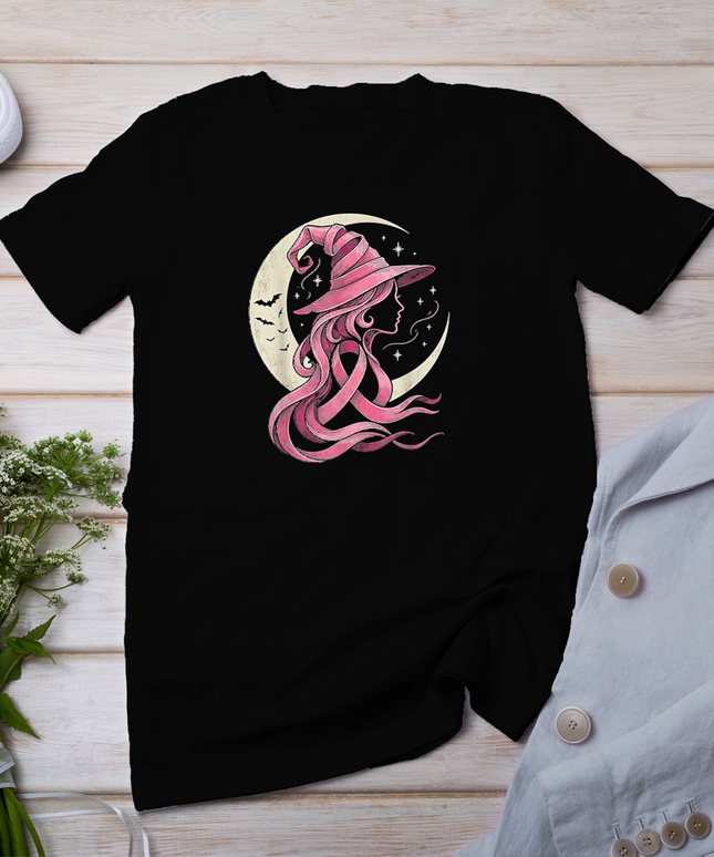 Pink Ribbon Breast Cancer Halloween Witch T-Shirt