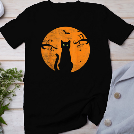 Vintage Scary Halloween Cat Costume Retro Cat Moon T-Shirt