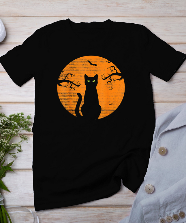 Vintage Scary Halloween Cat Costume Retro Cat Moon T-Shirt