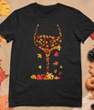 Glass Of Wine Maple Leaf Autumn Fall Funny Drink Wine Lovers T-Shirt