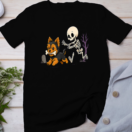 Funny Yorkie Skeleton and Halloween T-Shirt