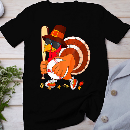 Turkey Playing Baseball Thanksgiving T-Shirt