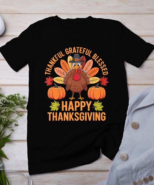 Thankful Grateful Blessed Turkey Women Happy Thanksgiving T-Shirt