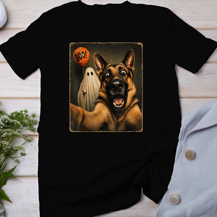 German Shepherd Halloween Ghost Selfie Boo Dog Meme Graphic T-Shirt