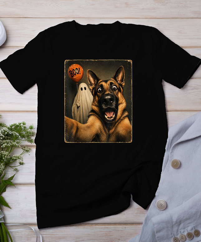 German Shepherd Halloween Ghost Selfie Boo Dog Meme Graphic T-Shirt