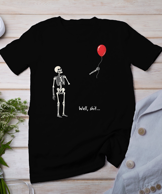 Well Skeleton Holding Balloon Gothic Halloween T-Shirt