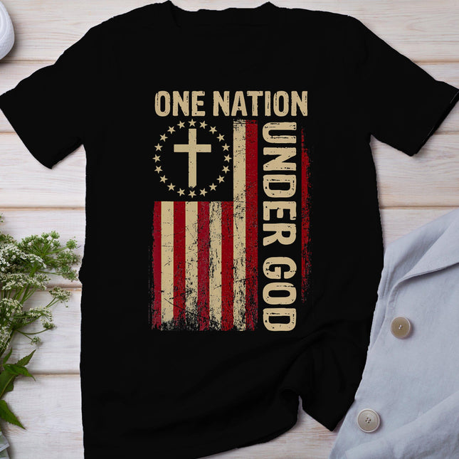 One Nation Under God Flag 4th Of July Patriotic Christian T-Shirt
