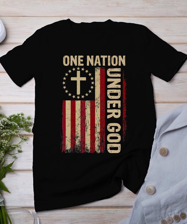 One Nation Under God Flag 4th Of July Patriotic Christian T-Shirt