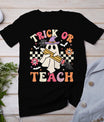 Trick Or Teach Groovy Teacher Halloween Retro Floral Ghost T-Shirt