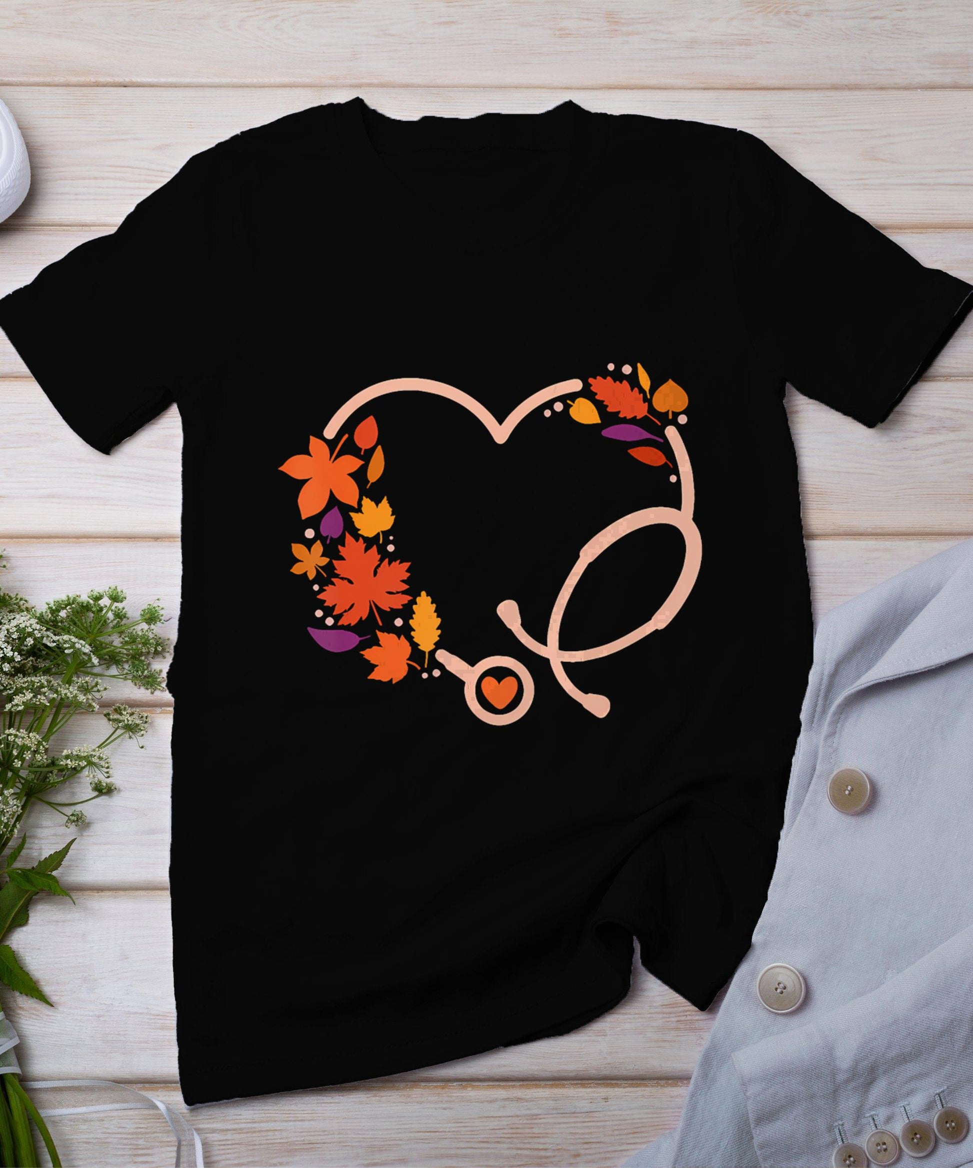 Fall Stethoscope Nurse Thanksgiving Nursing Autumn Scrub Top T-Shirt