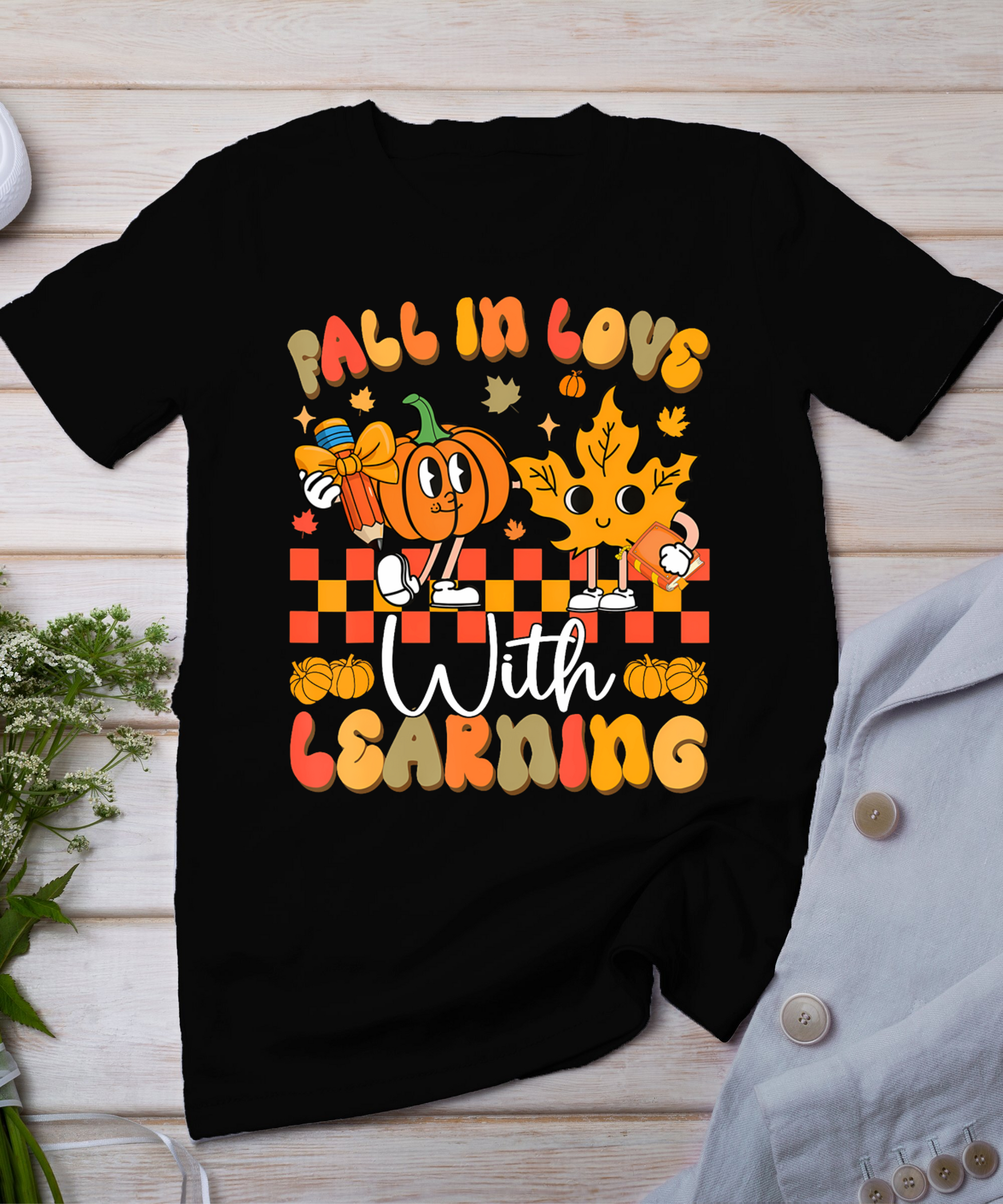 Fall In Love With Learning Funny Teacher Autumn Pumpkin T-Shirt