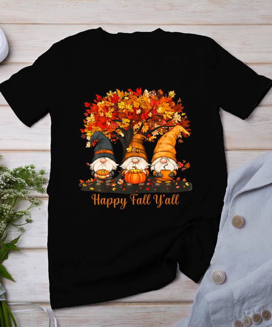 Happy Thanksgiving Autumn Leaves Gnomes Happy Fall Y'All T-Shirt