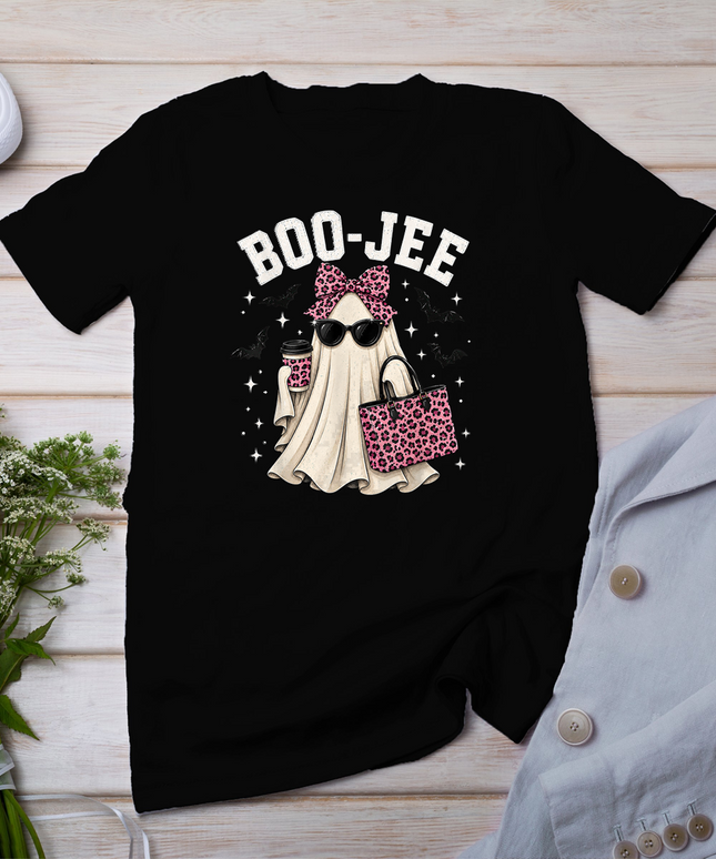 Boo-JEE Cute Ghost Halloween Leopard Bow Spooky Season T-Shirt