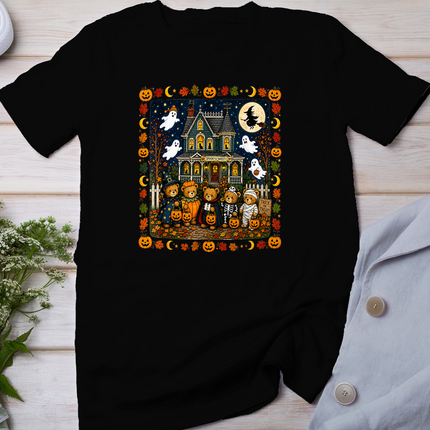 Cute Halloween Teddy Bears House Scene T-Shirt