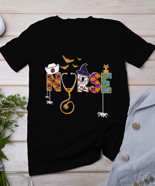 Halloween Nurse Nursing Cute Health Worker Halloween Pattern T-Shirt